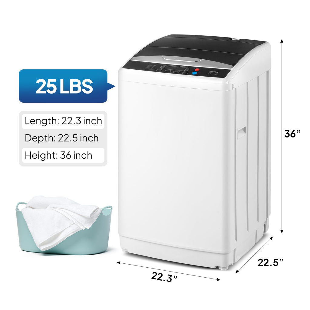 ROVSUN 30LBS Washing Machine, Full-Automatic Portable Washer with Stainless Steel Drum, Electric Laundry Machine, Washer and Spin Dryer Combo with Drain Pump for Home, Apartment Jansha Store