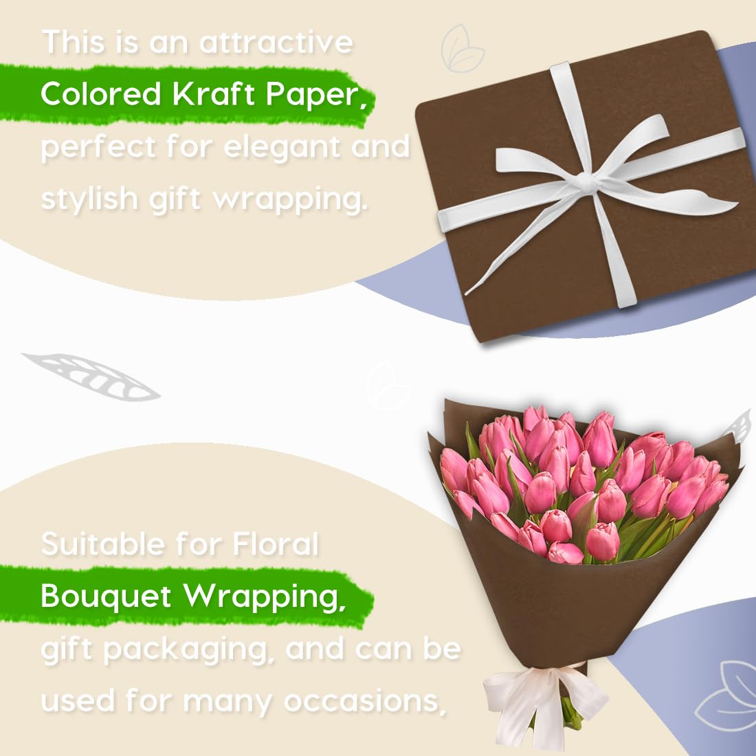 SMART&CASUAL 36" x 1,500" (125') Brown Kraft Craft Paper Roll for Gift Wrapping Bulletin Board Bouquet Flower Art Packing Parcel Table Covering 70GSM 50LB (Brown, 36" x 125') Jansha Store