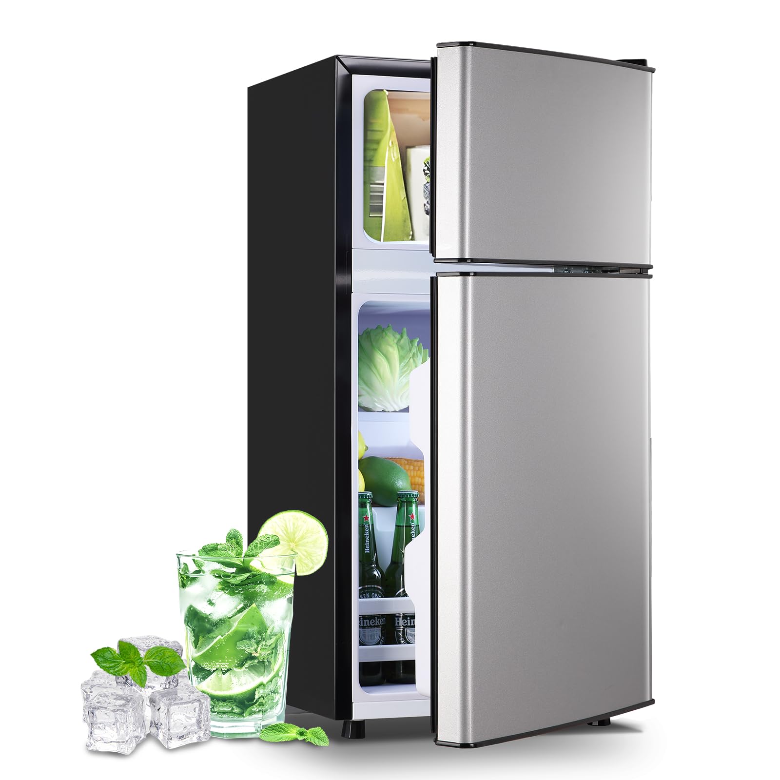 DEMULLER 2.4 Cu.Ft Small Refrigerator with Freezer Mini Fridge Removable Plastic Shelves Ideal for Apartment,Dormitory Black Jansha Store