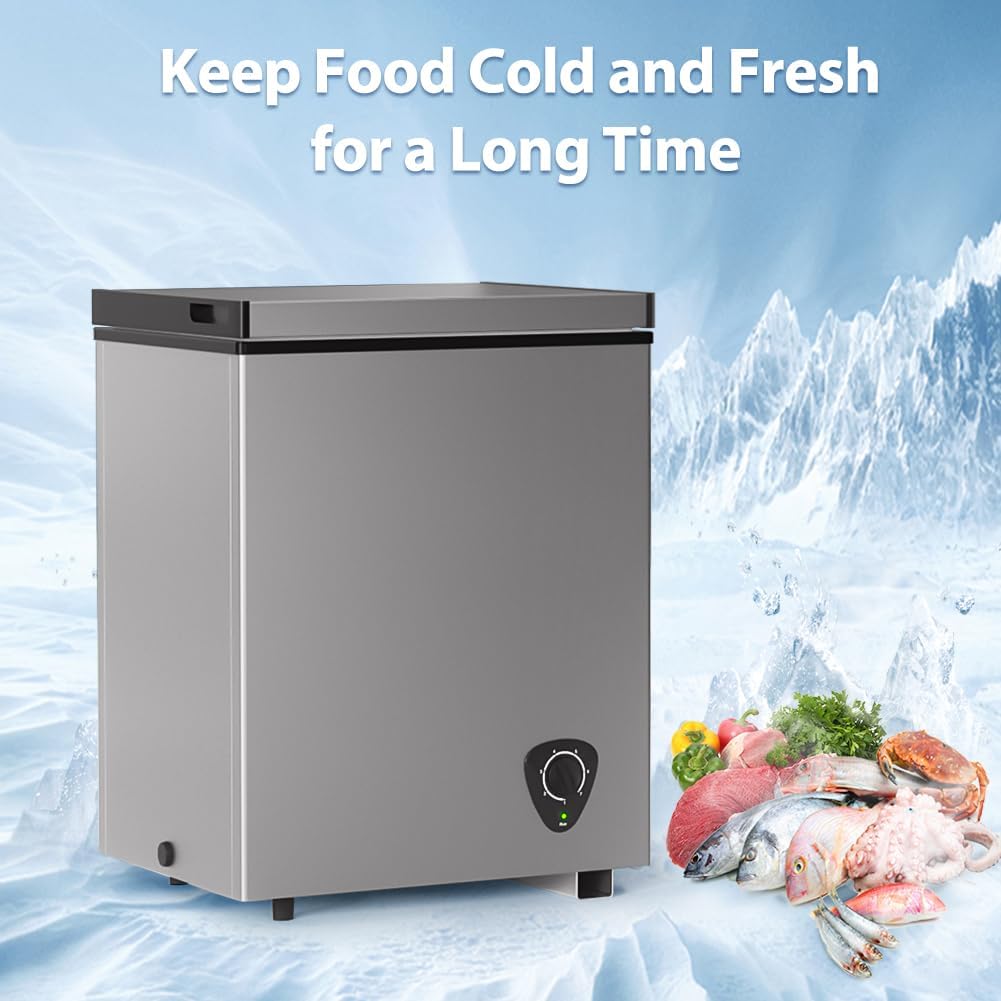 3.5 Cu.Ft Small Chest Freezer, Mini Deep Freezer with Removable Basket, Adjustable Temperature, Free Standing Top Open Door Energy Efficient Compact Freezer for Apartment, Home, Office, Garager，Gray Jansha Store