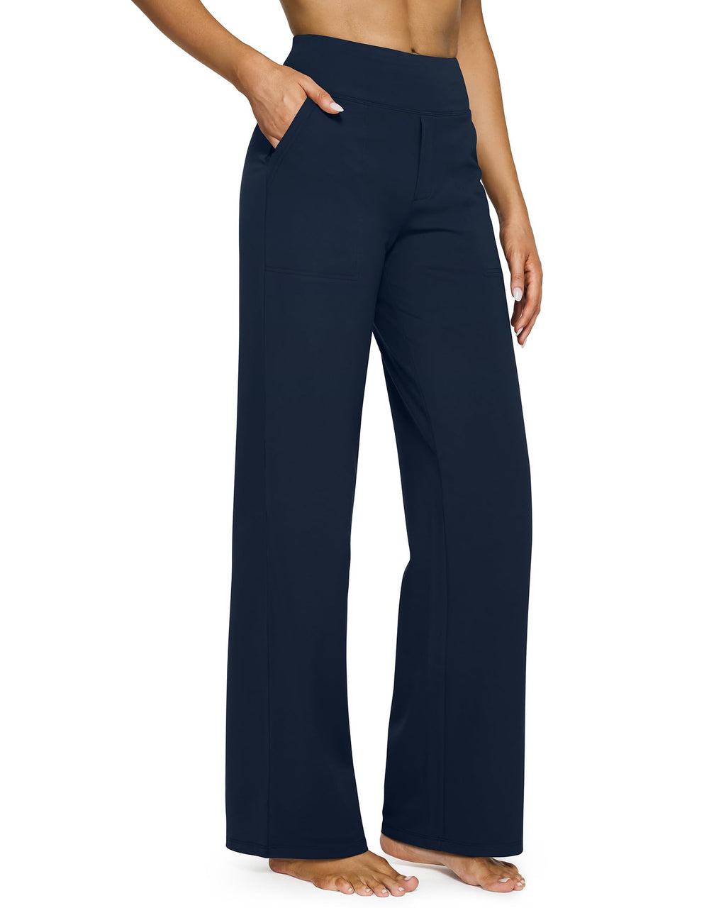 Wide leg yoga pants fabric close-up showing the smooth matte finish