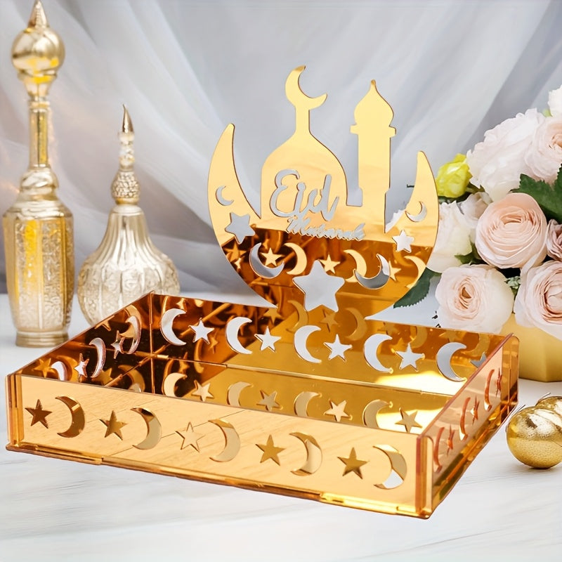 Golden Acrylic Eid Moon Star Dessert Tray-1