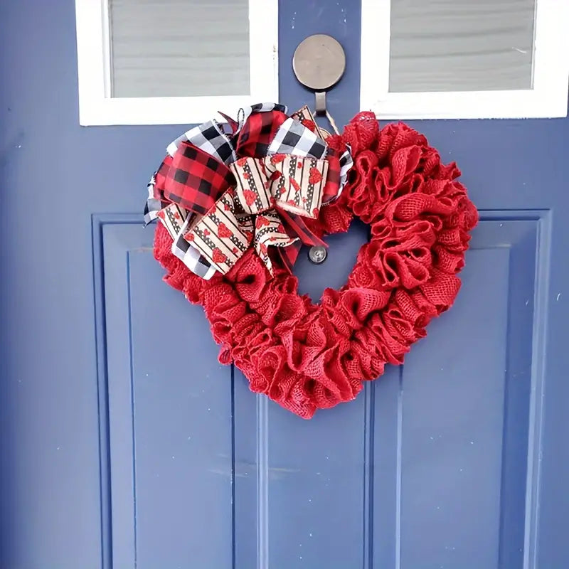 Valentine's Day Wrinkled Hemp Rope Heart-shaped Wreath-4