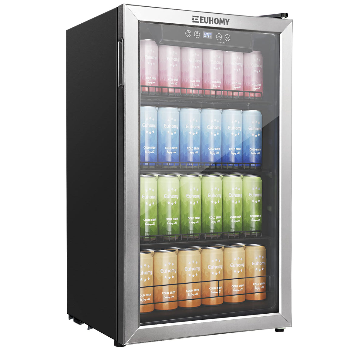 EUHOMY 130 Can Mini Fridge, Beverage Refrigerator with Glass Door, Black Jansha Store