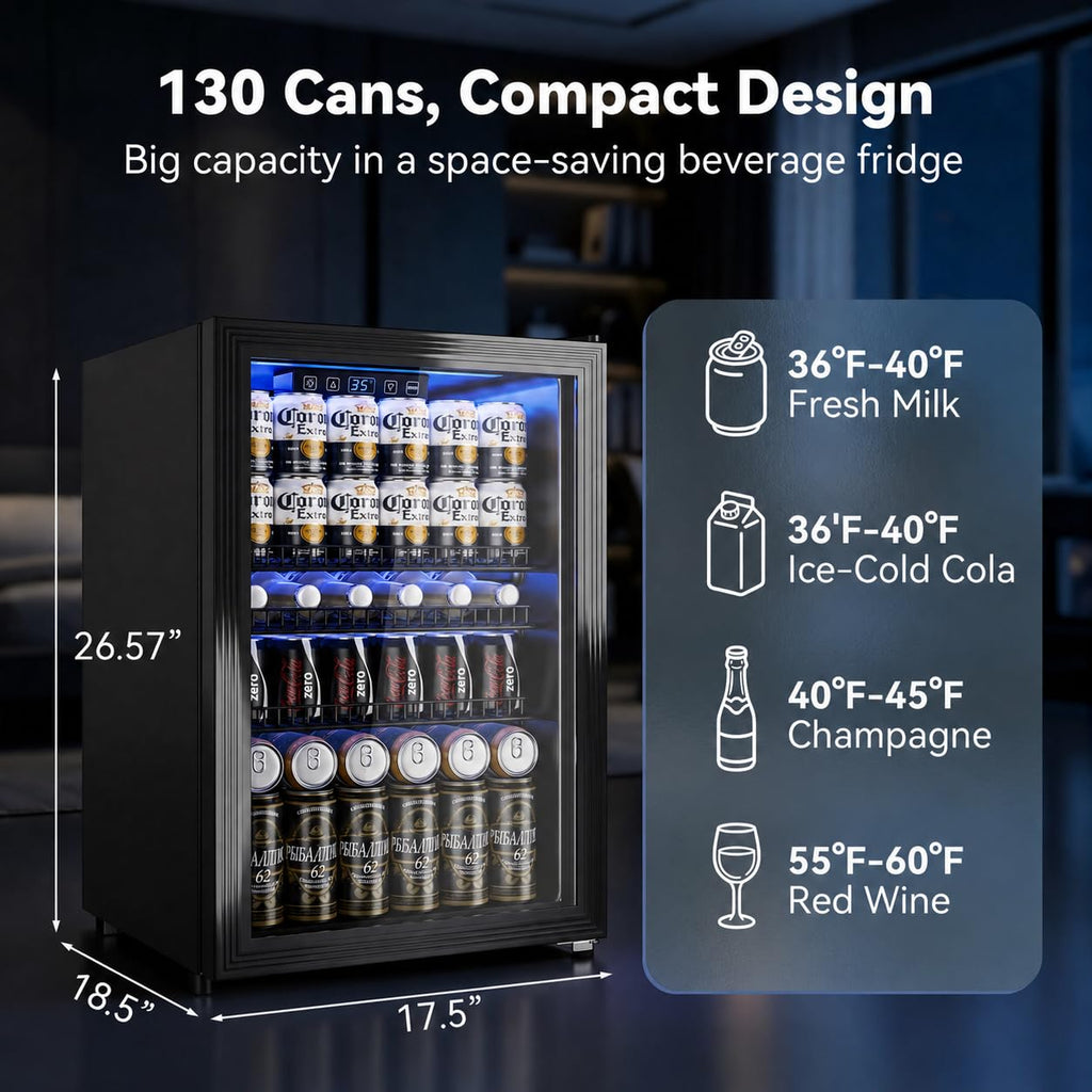 18L Beverage Refrigerator Cooler, 24-Can Mini Fridge with Glass Door Jansha Store