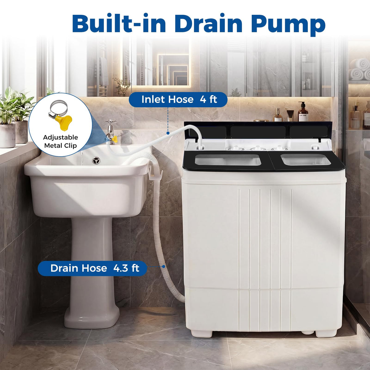 COSTWAY 26Lbs Portable Washing Machine with Built-in Drain Pump, Blue Jansha Store