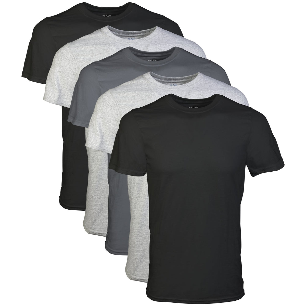 Men's crew neck T-shirt in navy cotton, close-up of the shoulder seam and collar