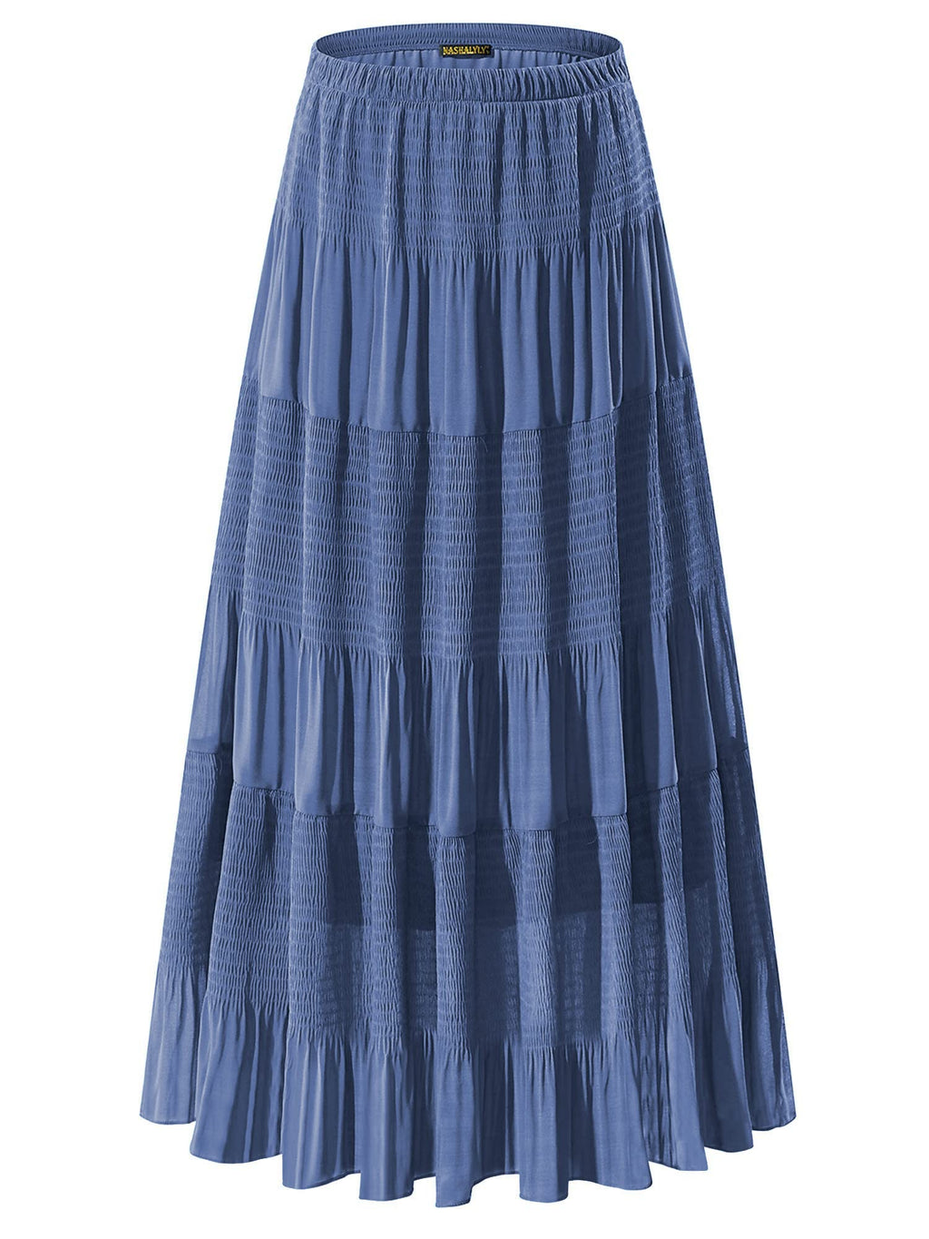 NASHALYLY Women's Chiffon Elastic High Waist Pleated A-Line Maxi Skirts Jansha Store