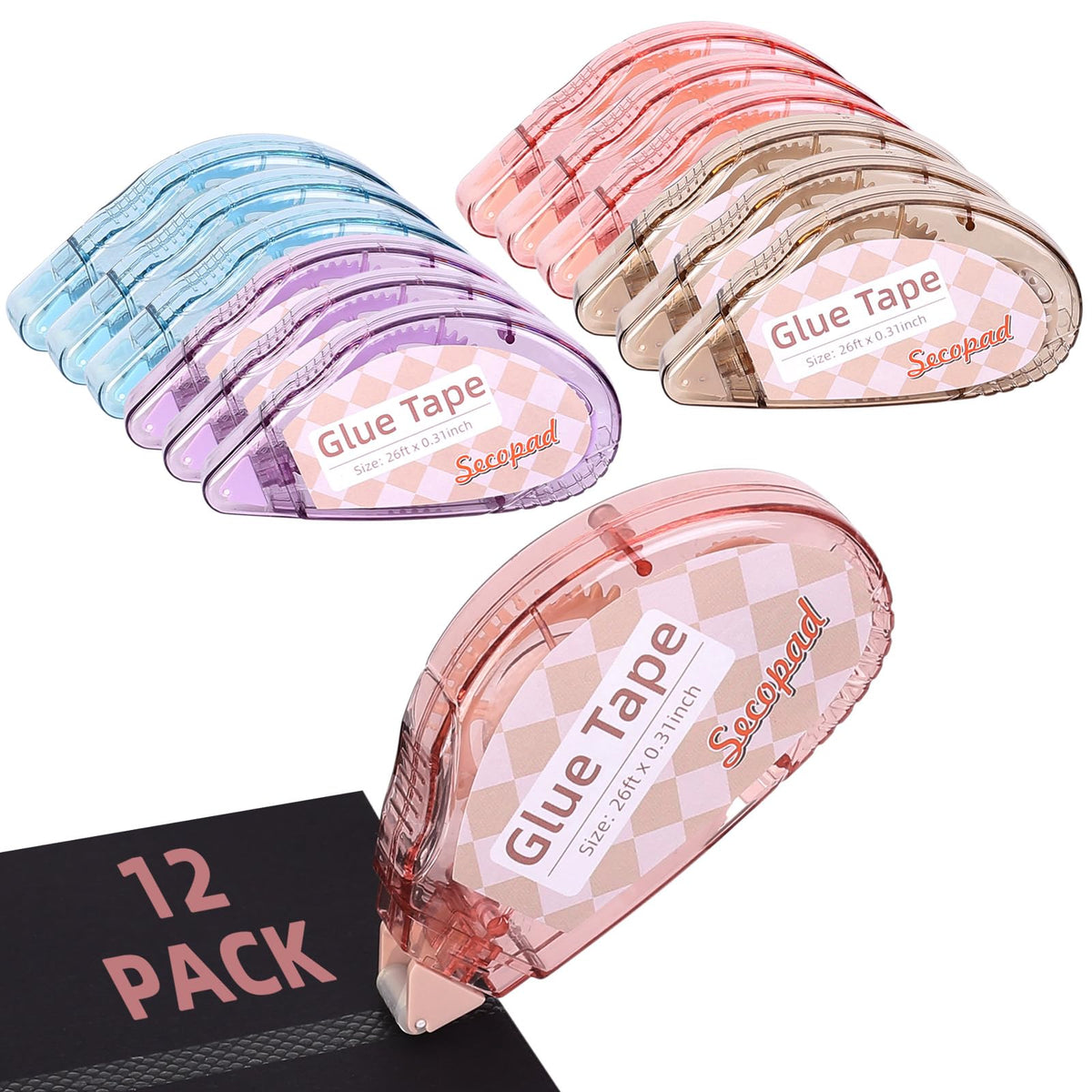 Secopad Scrapbook Tape, Glue Tape for Crafts, 12 Pack, Clear Colored Shell Jansha Store