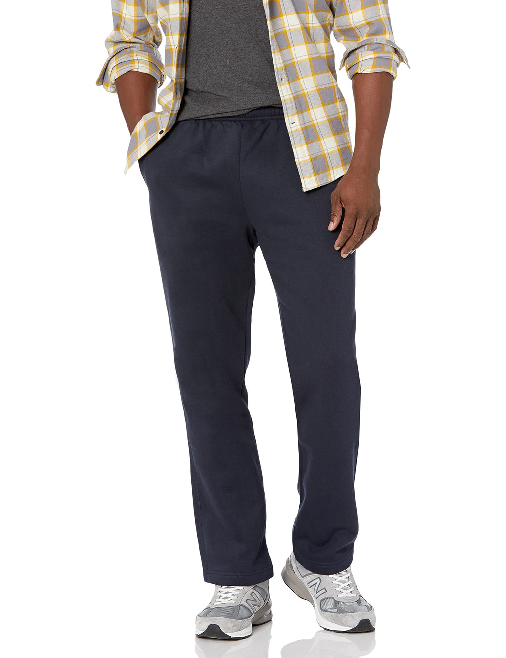 Men's fleece sweatpants in olive green shown full length