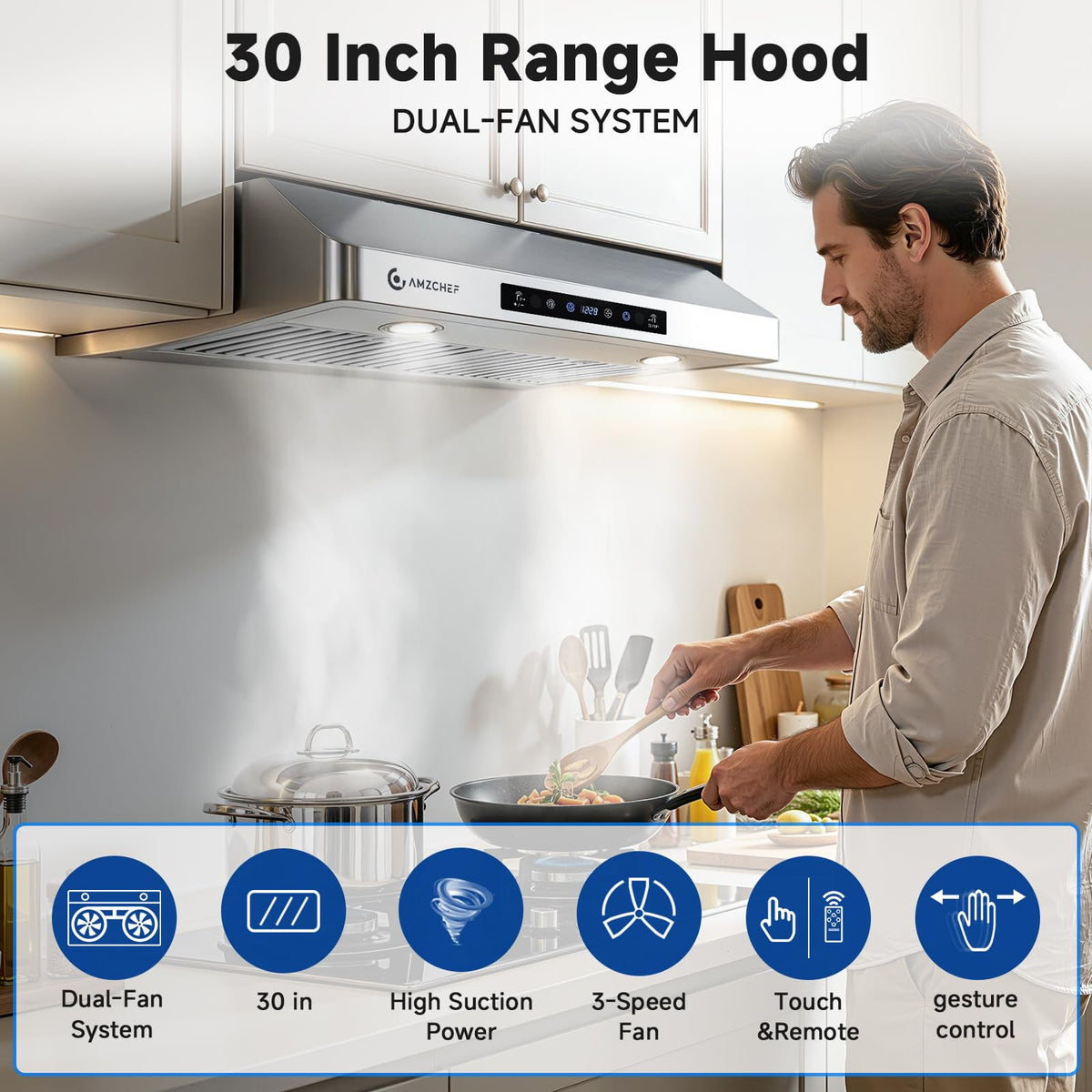 AMZCHEF 30" Stainless Steel Under Cabinet Range Hood, 1050 CFM Dual-Fan Jansha Store