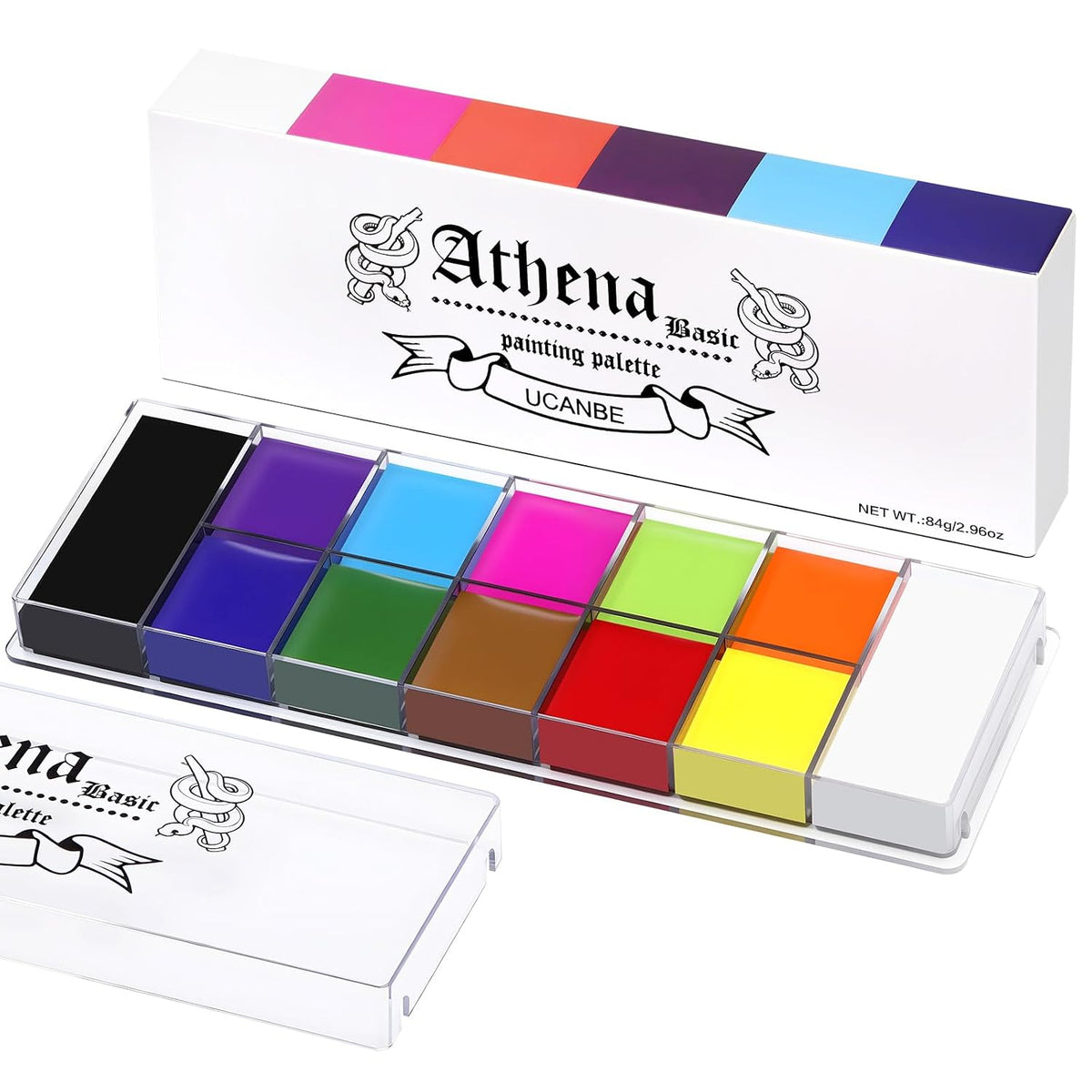 UCANBE Athena Basic Face Body Paint Oil Palette, 12 Color Large Black White Professional Face Painting Makeup Kit, Facepaint Pallet for Halloween SFX Party Art Stage Costume Cosplay Clown Goth Make Up Jansha Store