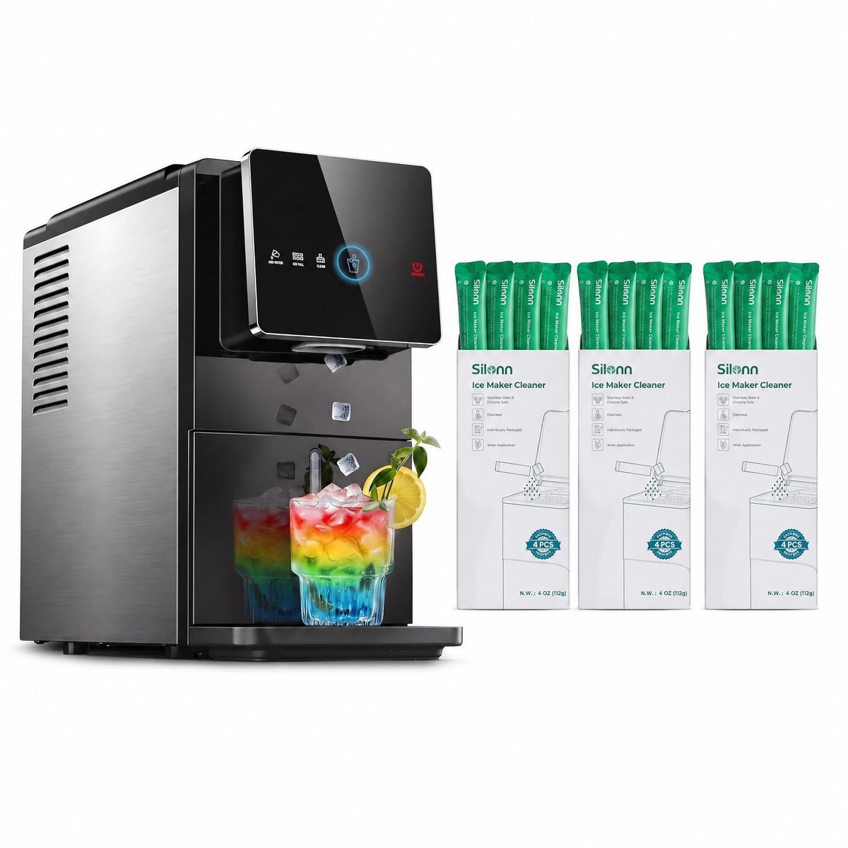 Silonn Ice Maker Countertop, 9 Cubes Ready in 6 Mins, 26lbs in 24Hrs, Self-Cleaning Ice Machine with Ice Scoop and Basket, 2 Sizes of Bullet Ice for Home Kitchen Office Bar Party Jansha Store