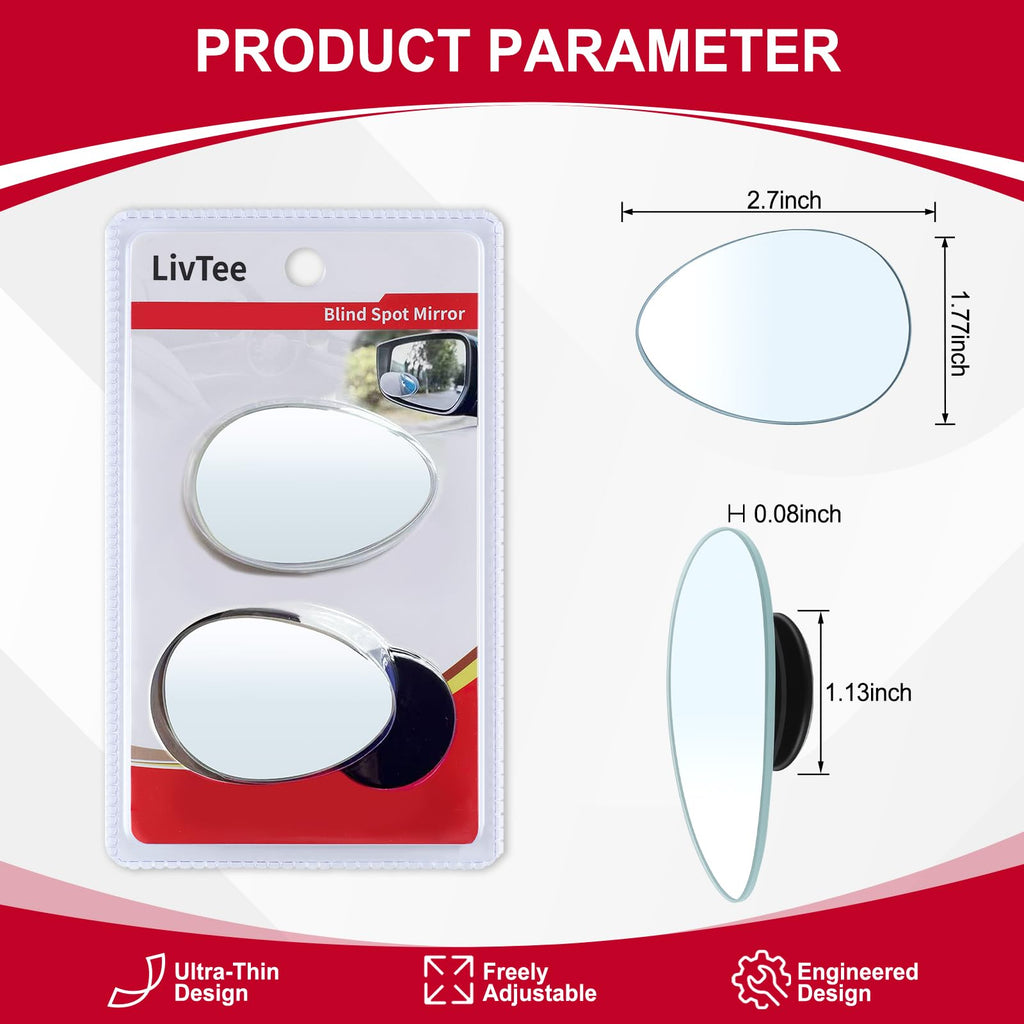 LivTee Blind Spot Mirror, 2" Round HD Glass Frameless Convex Rear View Mirrors Exterior Accessories with Wide Angle Adjustable Stick for Car SUV and Trucks, Pack of 2 Jansha Store