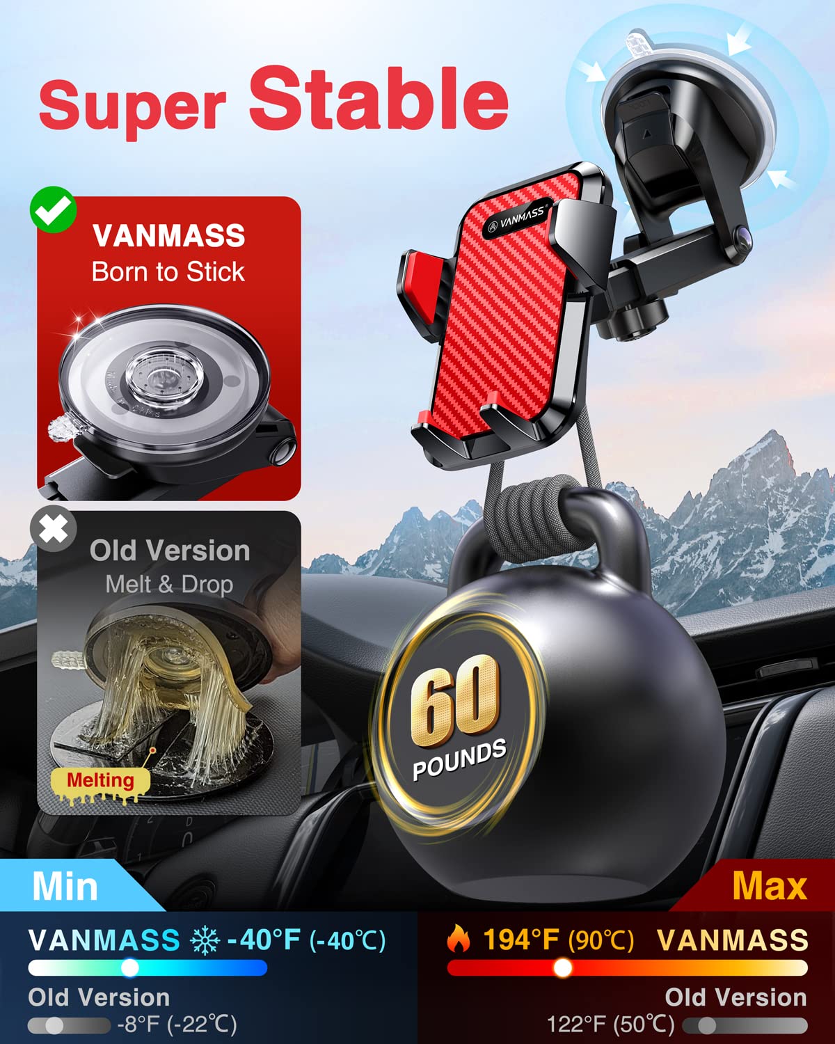 VANMASS【85+LBS Strongest Suction & Military-Grade Ultimate Car Phone Mount【Patent Safety Certs】 Cell Phone Holder for Dash Windshield Vent for iPhone 18 17 Pro Max Automobile Interior Sets, Ink Black Jansha Store
