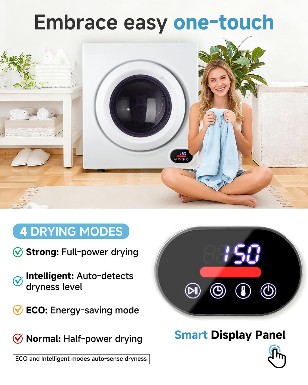 Feelfunn 850W Portable Clothes Dryer with 4 Automatic Drying Modes Jansha Store