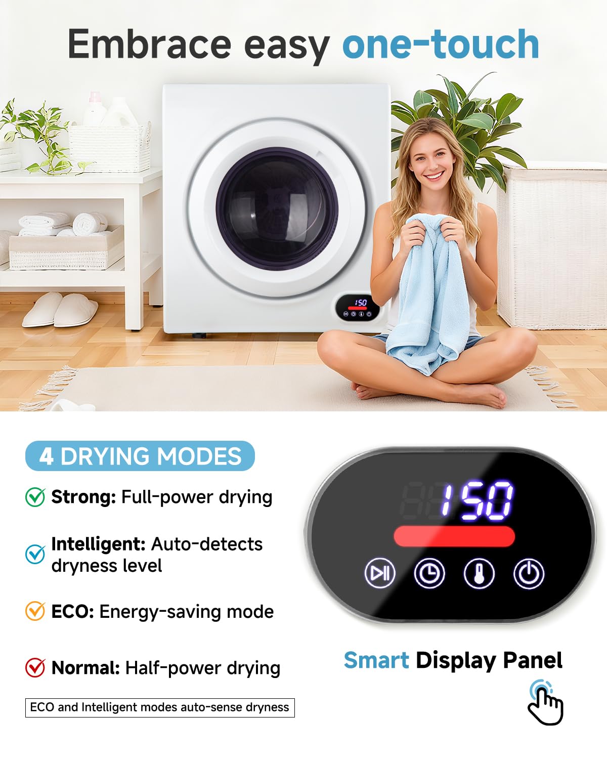 Feelfunn 850W Portable Clothes Dryer with 4 Automatic Drying Modes Jansha Store