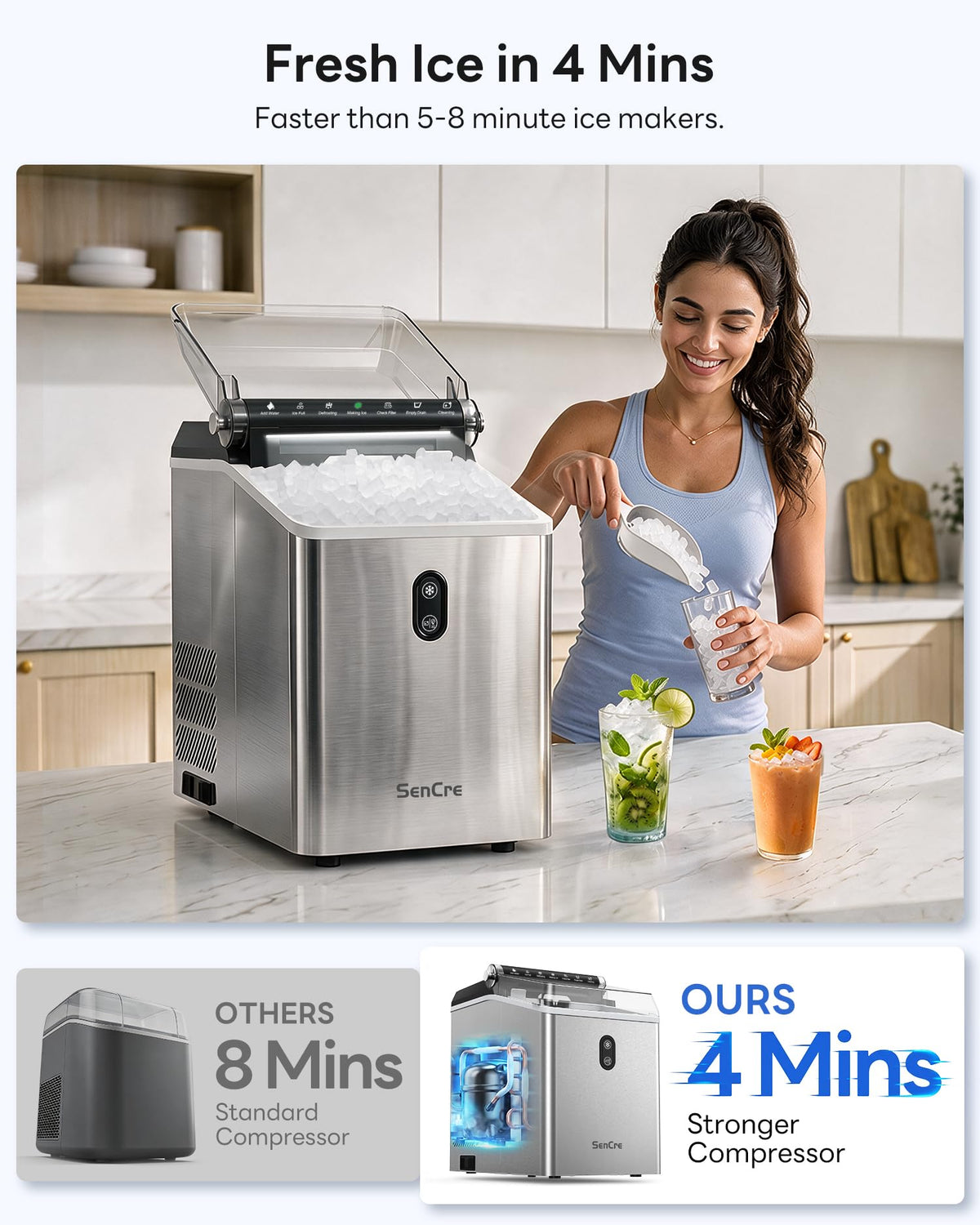 Nugget Ice Maker Countertop,55LBS/Day Ready in 4 Mins, Stainless Steel Jansha Store