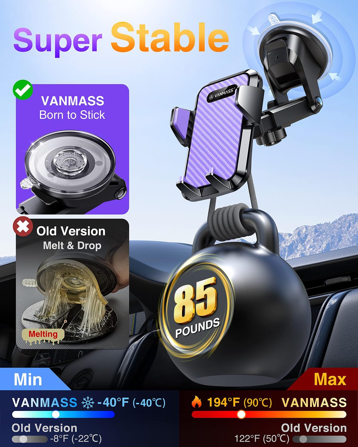 VANMASS【85+LBS Strongest Suction & Military-Grade Ultimate Car Phone Mount【Patent Safety Certs】 Cell Phone Holder for Dash Windshield Vent for iPhone 18 17 Pro Max Automobile Interior Sets, Ink Black Jansha Store