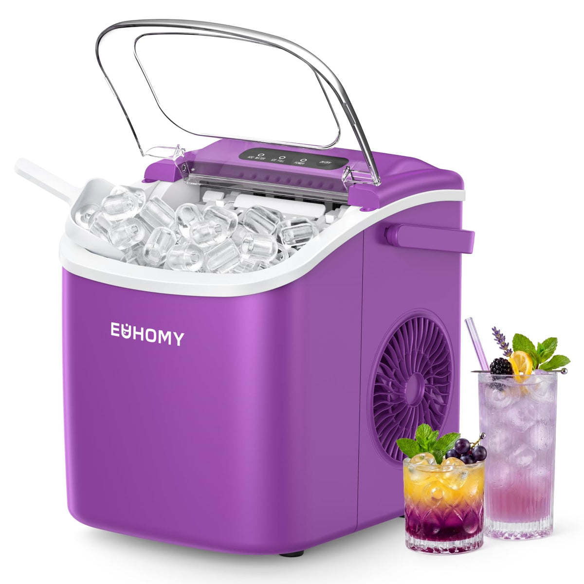 EUHOMY Countertop Ice Maker Machine with Handle, 26lbs in 24Hrs, 9 Ice Cubes Ready in 6 Mins, Auto-Cleaning Portable Ice Maker with Basket and Scoop, for Home/Kitchen/Camping/RV. (Black) Jansha Store