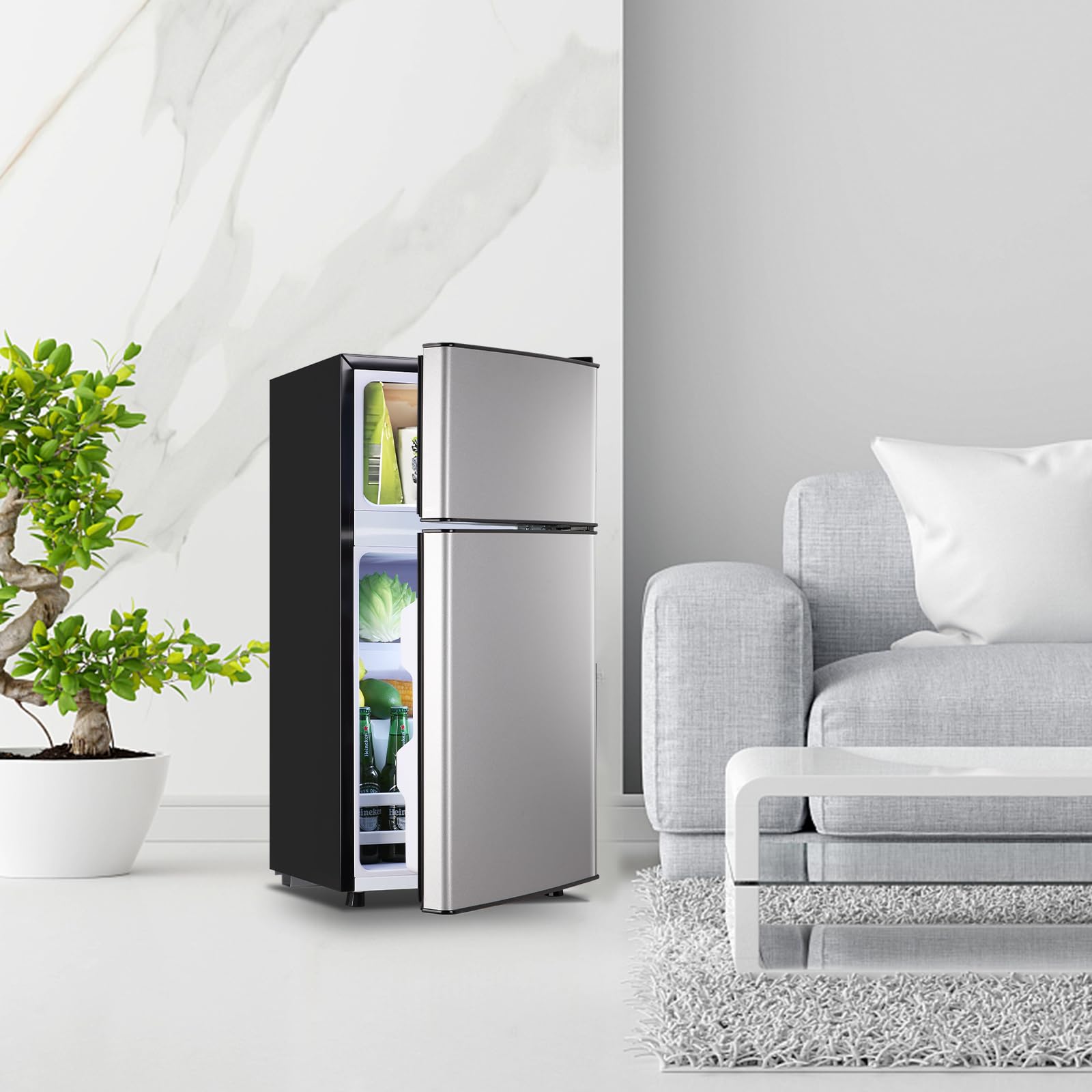 DEMULLER 2.4 Cu.Ft Small Refrigerator with Freezer Mini Fridge Removable Plastic Shelves Ideal for Apartment,Dormitory Black Jansha Store