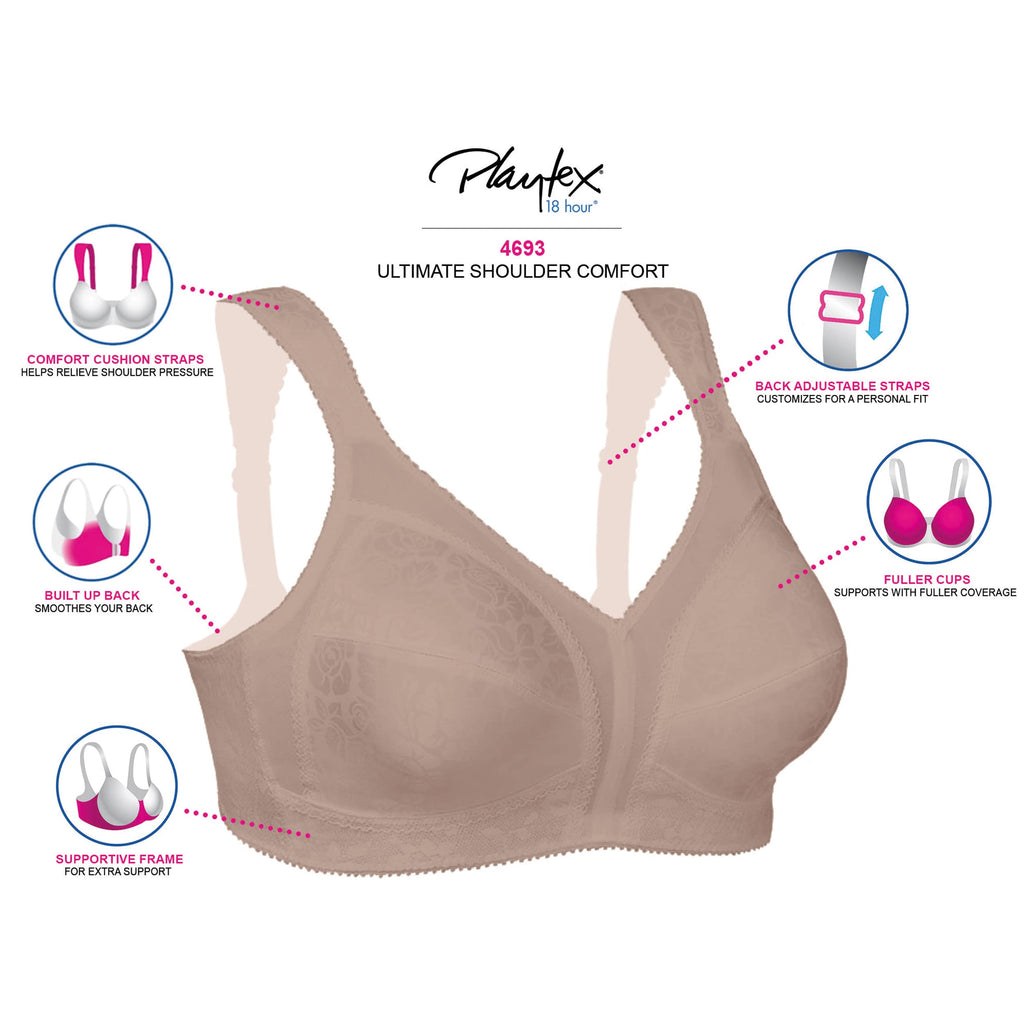 Playtex Women's Wireless Bra, 18 Hour Plus-Size Bras Available, Full Coverage, Smoothing, 4693, Single or 2-Pack Jansha Store