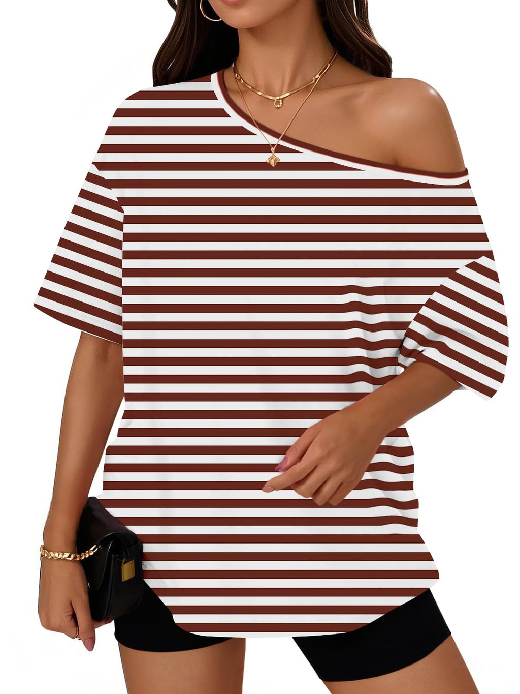 Trendy Queen Womens Off the Shoulder Tops Oversized Summer T-Shirts 2026 Jansha Store