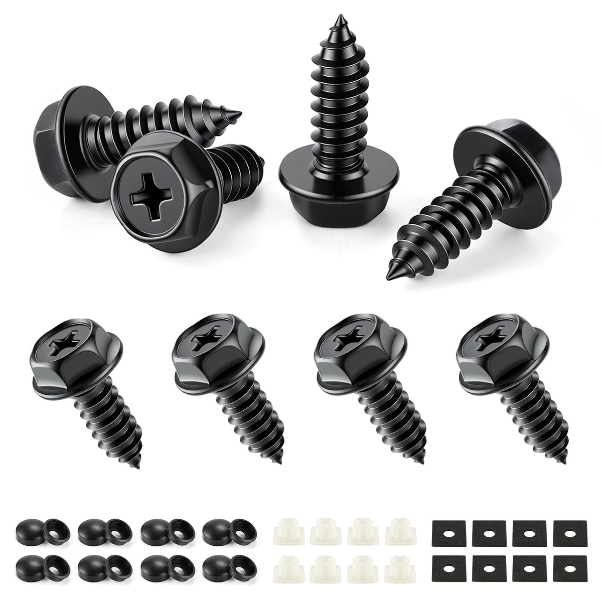 LivTee Rustproof License Plate Screws for Securing License Plates Frames and Covers on Cars and Trucks, 4 Sets Premium Stainless Steel Self Tapping Mounting Bolts (Black Zinc Plated) Jansha Store