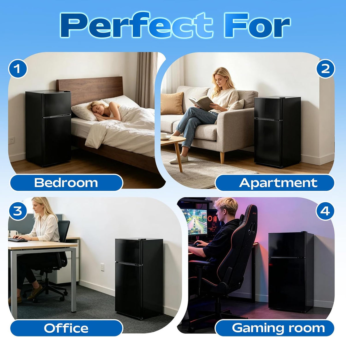 DEMULLER 2.4 Cu.Ft Small Refrigerator with Freezer Mini Fridge Removable Plastic Shelves Ideal for Apartment,Dormitory Black Jansha Store