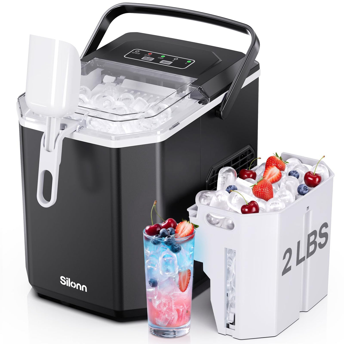 Silonn Countertop Ice Maker, Ice Makers Countertop with 2.5L Expandable Ice Basket & 1.8L Water Tank, 26Lbs/24H, 9 Bullet Ice in 6 Mins, Self-Cleaning, 2 Ice Sizes for Home Kitchen Jansha Store