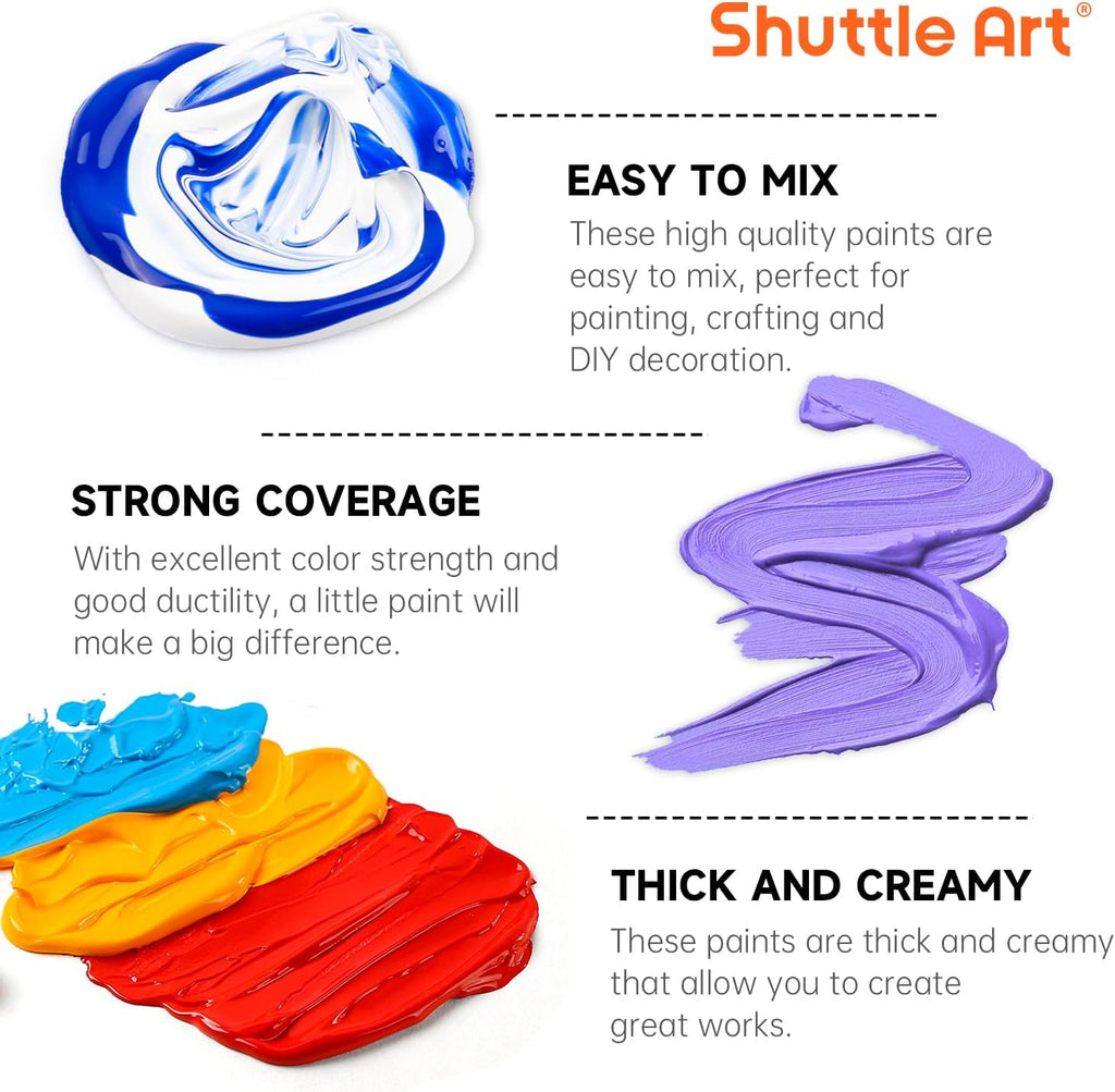 Shuttle Art Acrylic Paint, 36 Colors Acrylic Paint Set with Brushes & Palette, 2oz/60ml Bottles, Rich Pigments Non-toxic for Artists Kids & Adults, Painting on Canvas Rocks Ceramic Wood Jansha Store