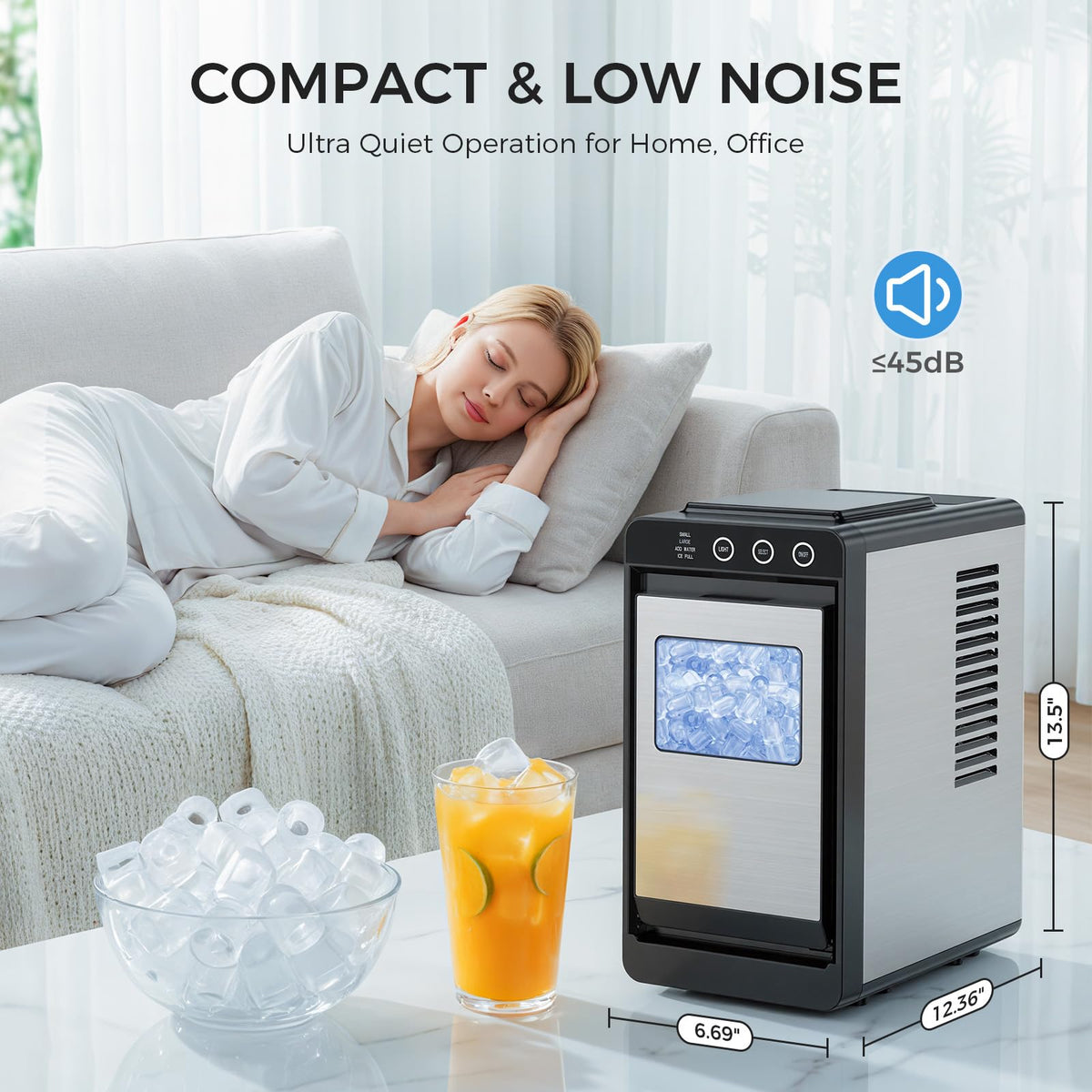 COWSAR Nugget Countertop Ice Maker, 33 lbs/Day Chewable Pellet Ice Machine with Self-Cleaning, Auto Lighting & Measured Dispensing, Portable Pebble Ice Maker for Home, Kitchen, Office, Black Jansha Store