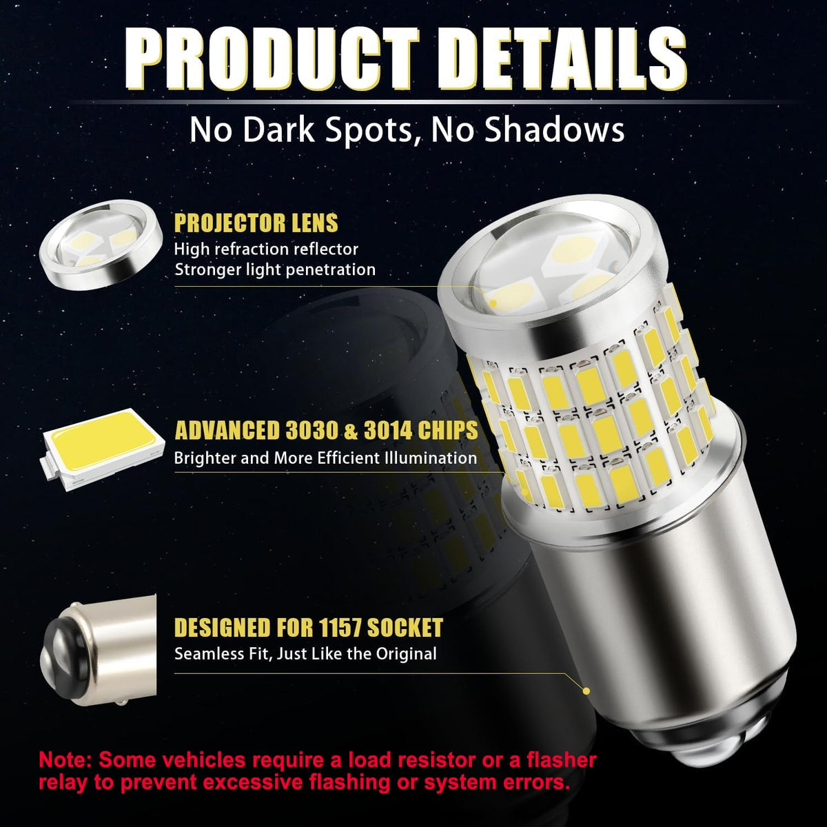 iBrightstar 3157 LED Bulb White, 4157 3156 LED Reverse Light Bulbs Super Bright for Tail Brake Lights Backup Lights Turn Signal Lights, 2 Pack Jansha Store