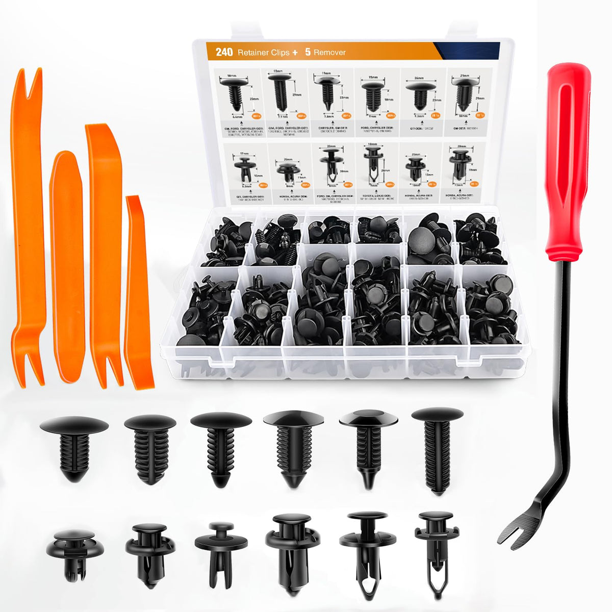 GOOACC 240PCS Bumper Retainer Clips Car Plastic Rivets Fasteners Push Retainer Kit 12 Popular Sizes Auto Push Pin Rivets Set -Door Trim Panel Fender Clips for GM Ford Toyota Honda Chrysler Jansha Store