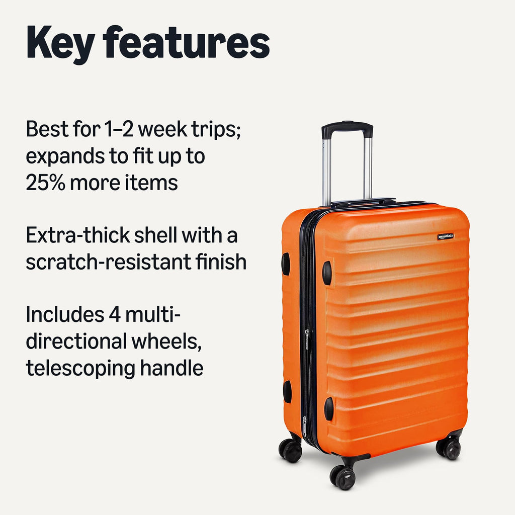 Amazon Basics 3-Piece Hardshell Suitcases Set (21", 26", 30"), Expandable For Up to 25% More Space, With Scratch-Resistant Finish, Four Multi-Directional Wheels, Rose Gold Jansha Store