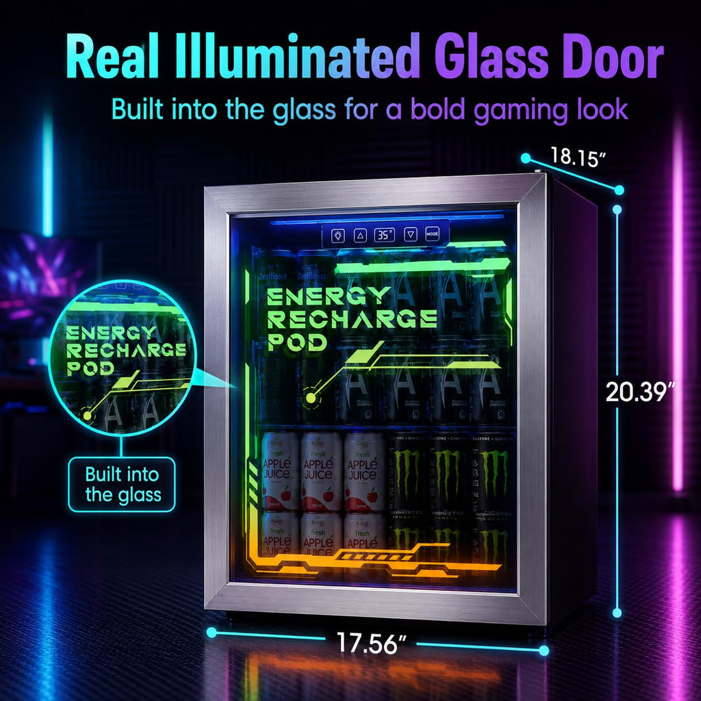 3.2 Cuft Beverage Fridge, 128 Can Mini Fridge, Glass Door, 35–65°F, Black Jansha Store