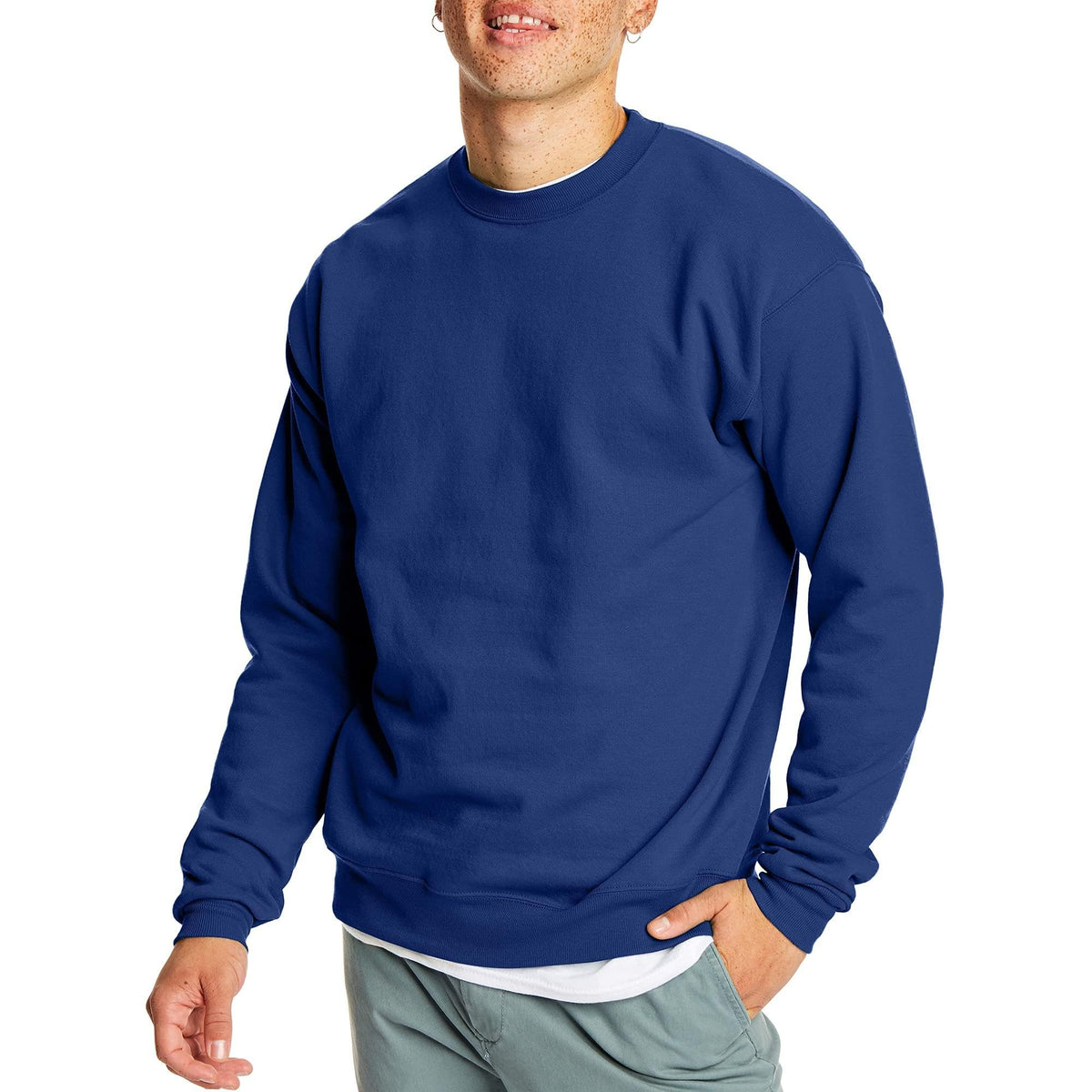 Crewneck sweatshirt collar detail with clean stitched neckline