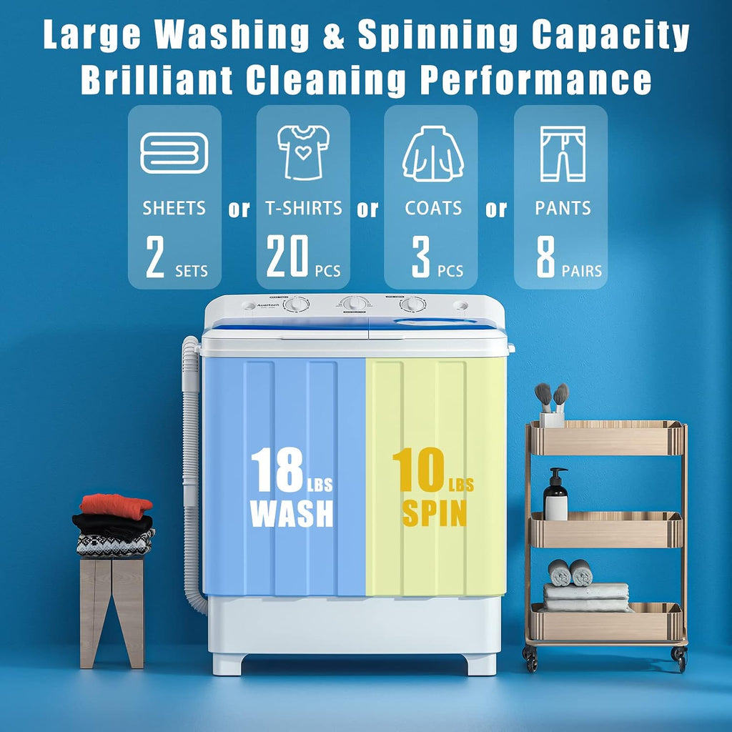 Auertech Portable Washing Machine, 28lbs Twin Tub Washer Mini Compact Laundry Machine with Drain Pump, Semi-automatic 18lbs Washer 10lbs Spinner Combo for Dorms, Apartments, RVs Jansha Store