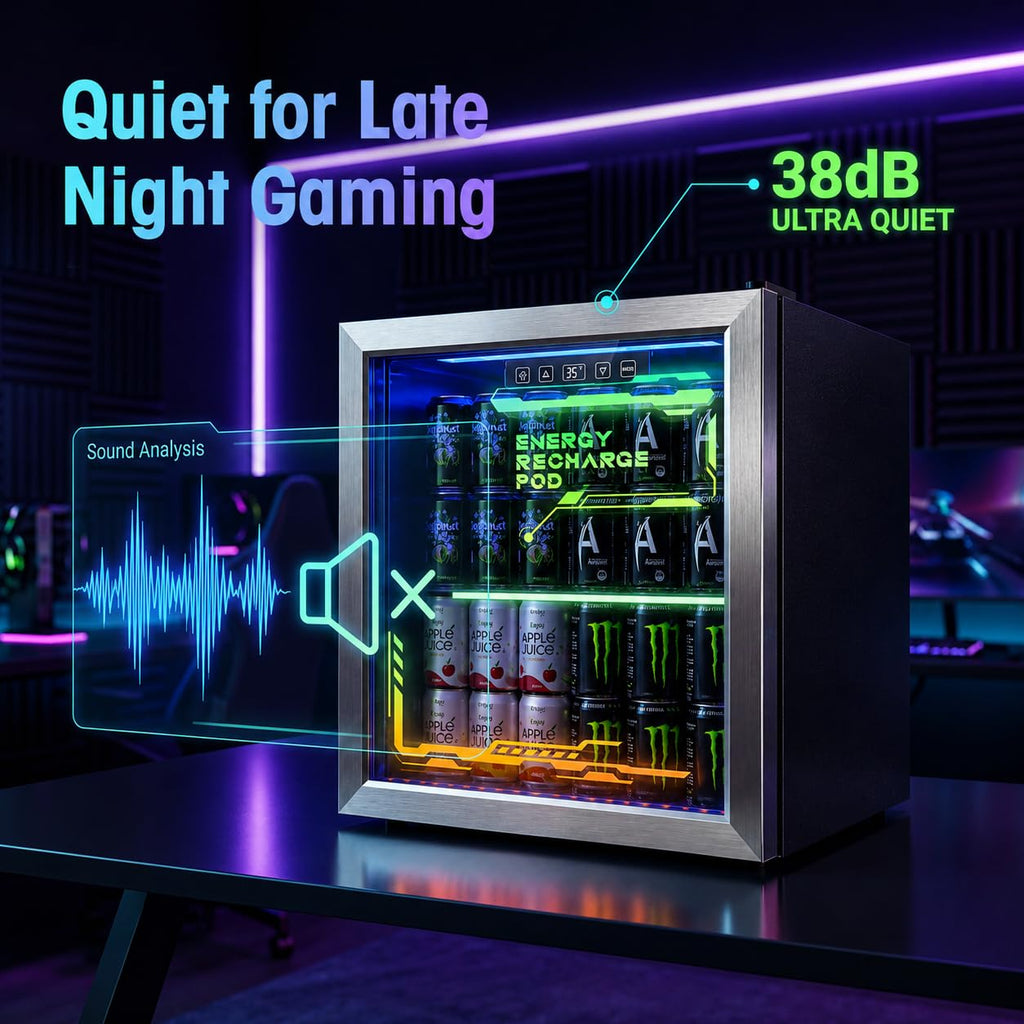3.2 Cuft Beverage Fridge, 128 Can Mini Fridge, Glass Door, 35–65°F, Black Jansha Store