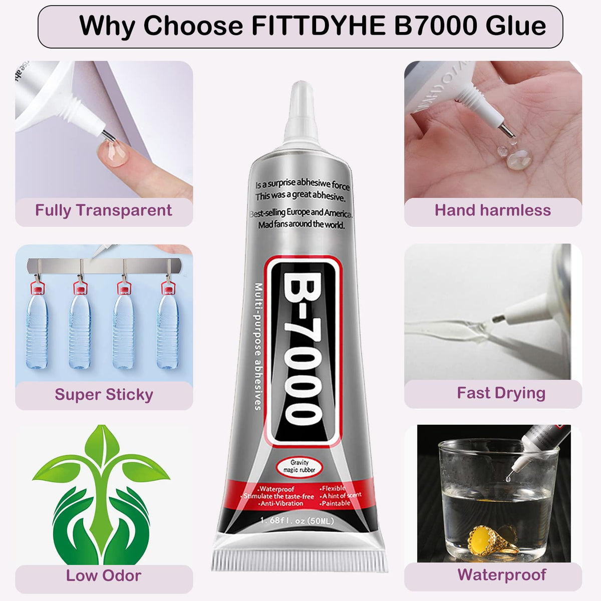 B7000 Jewelry Glue for Making, FITTDYHE 1PCS 50ML/1.69 fl oz Clear Adhesive for Rhinestone, Fabric, Multipurpose Super B-7000 for Phone Repair, Nail Art, Wood, Glass, Charms Jansha Store