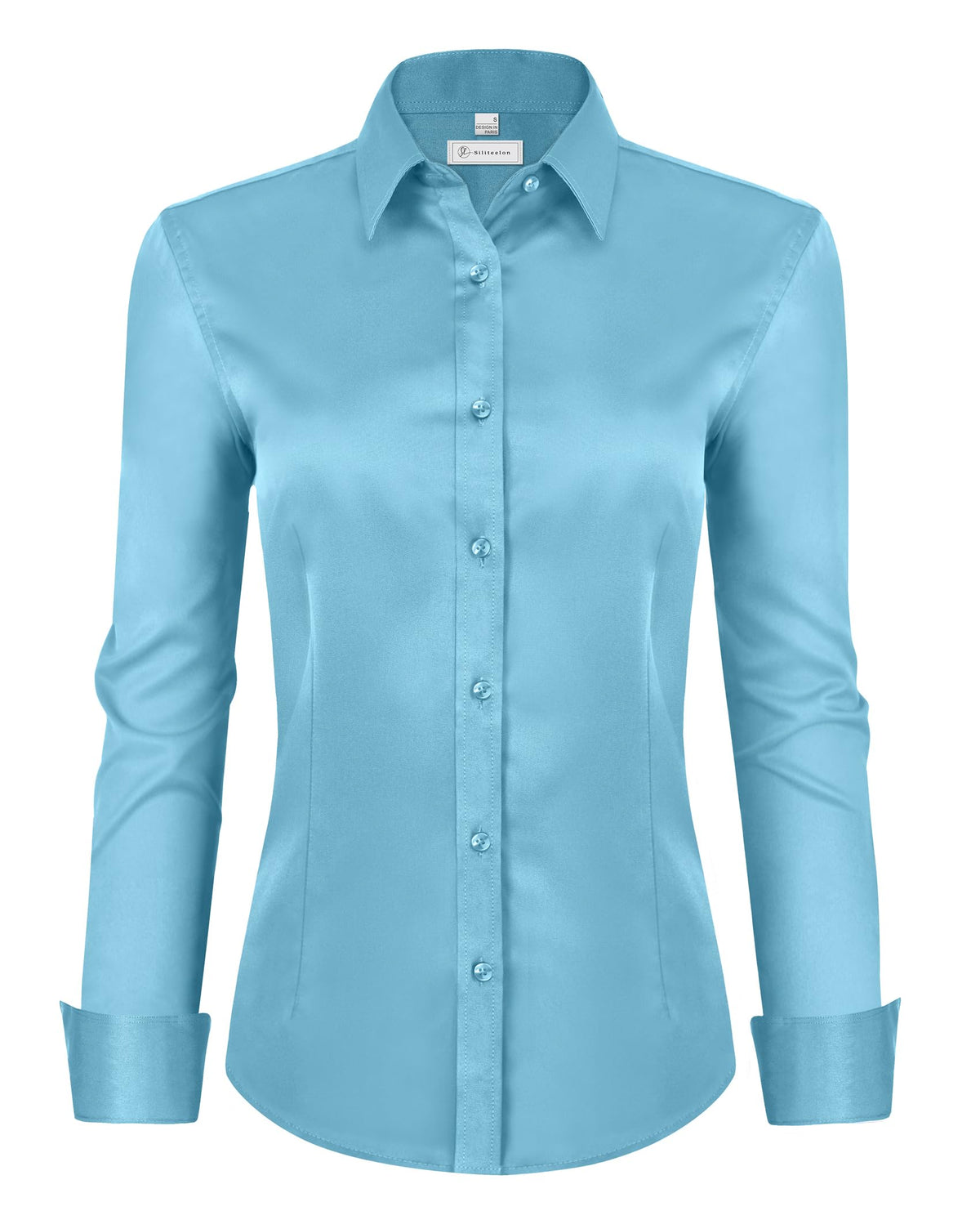 siliteelon Womens Classic-Fit Dress Shirts Long Sleeve Button Down Wrinkle-Free Stretch Solid Casual Work Office Blouse Top Jansha Store
