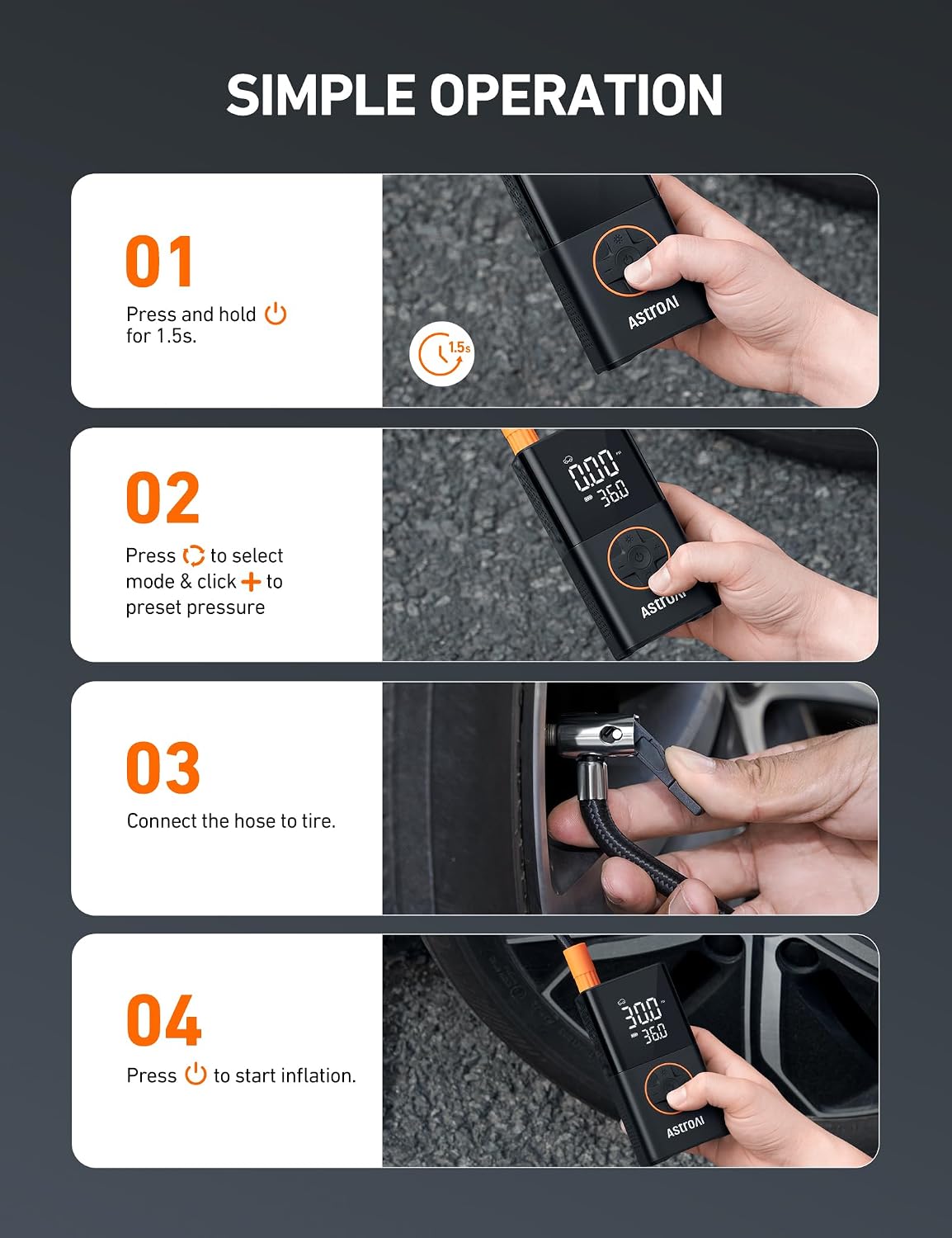 AstroAI L7 Tire Inflator Portable Air Compressor,150 PSI Cordless Bike Pump Jansha Store