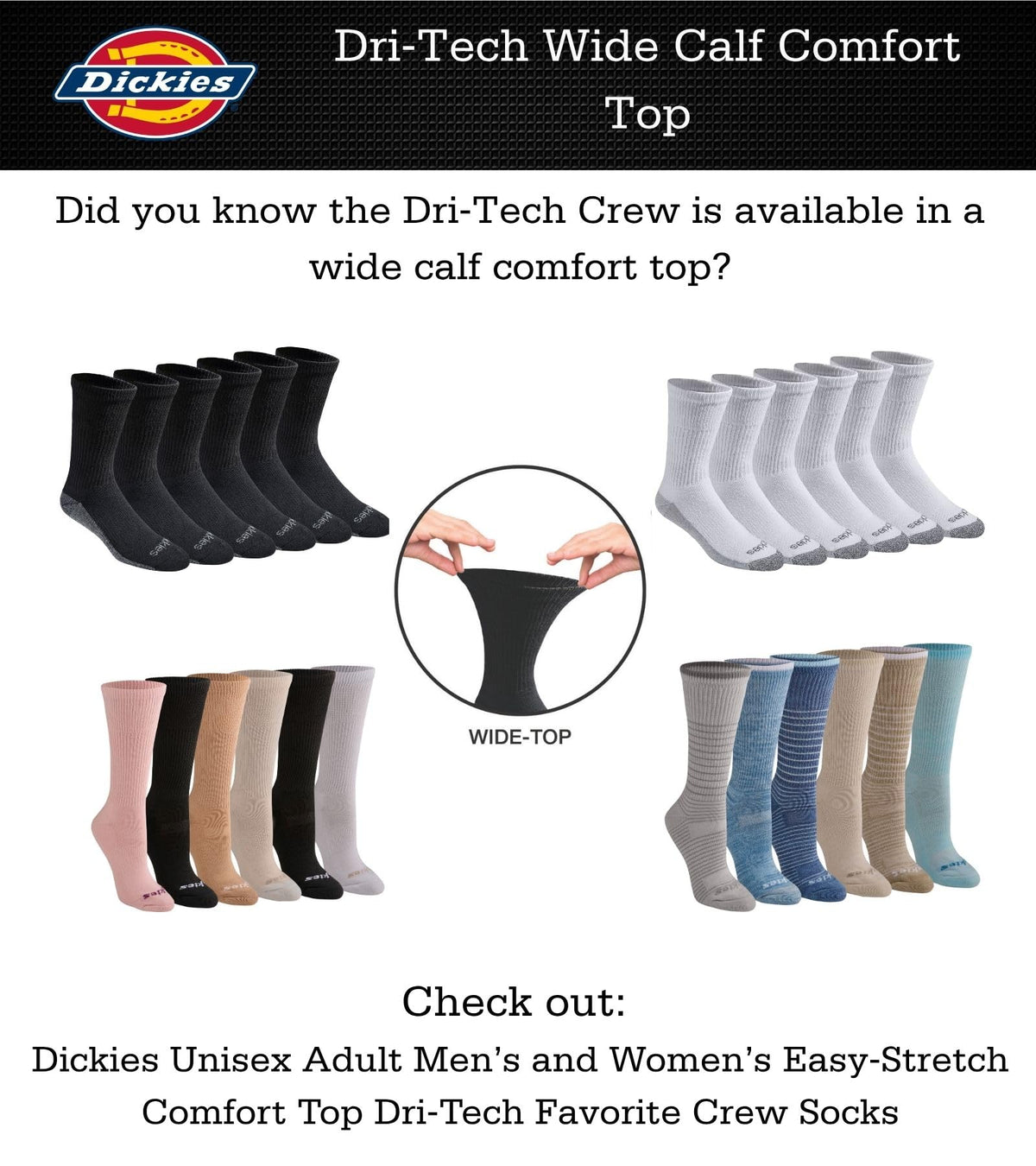 Dickies Dri-tech crew sock toe area close-up showing smooth seam finish