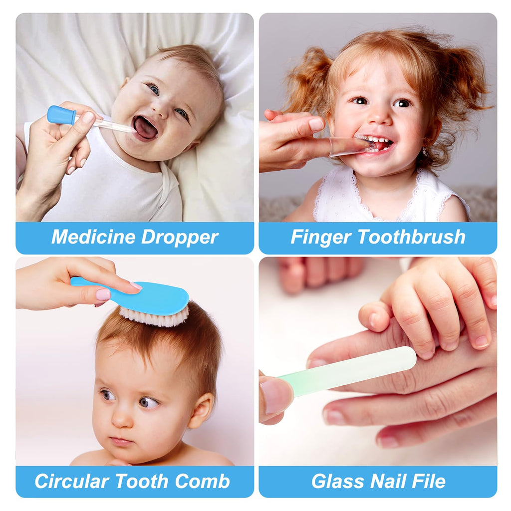 Baby Grooming Kit, Infant Safety Care Set with Hair Brush Comb Nail Clipper Nasal Aspirator,Baby Essentials Kit for Newborn Girls Boys (Grey White) Jansha Store