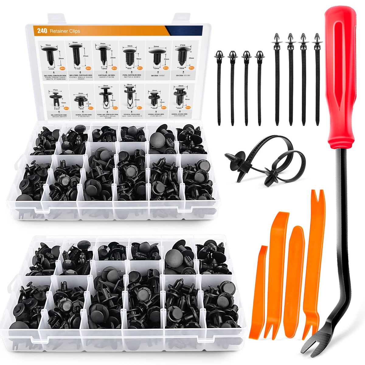GOOACC 240PCS Bumper Retainer Clips Car Plastic Rivets Fasteners Push Retainer Kit 12 Popular Sizes Auto Push Pin Rivets Set -Door Trim Panel Fender Clips for GM Ford Toyota Honda Chrysler Jansha Store