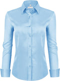 siliteelon Womens Classic-Fit Dress Shirts Long Sleeve Button Down Wrinkle-Free Stretch Solid Casual Work Office Blouse Top Jansha Store