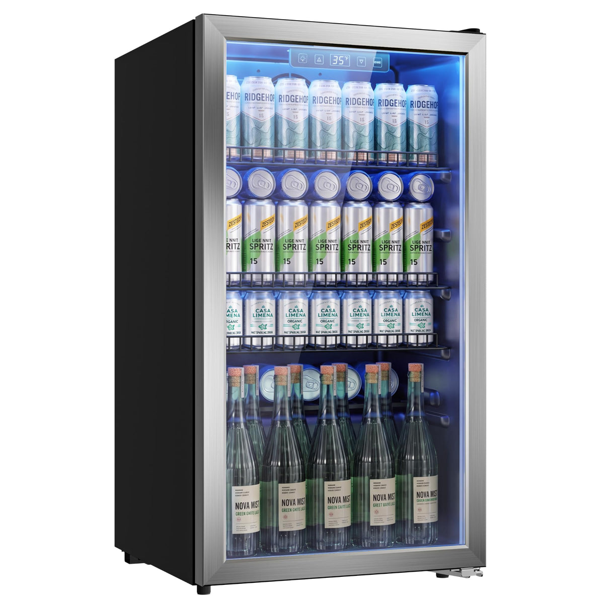 130 Can Beverage Refrigerator, 3.2 Cu.ft Fridge, Glass Door Jansha Store
