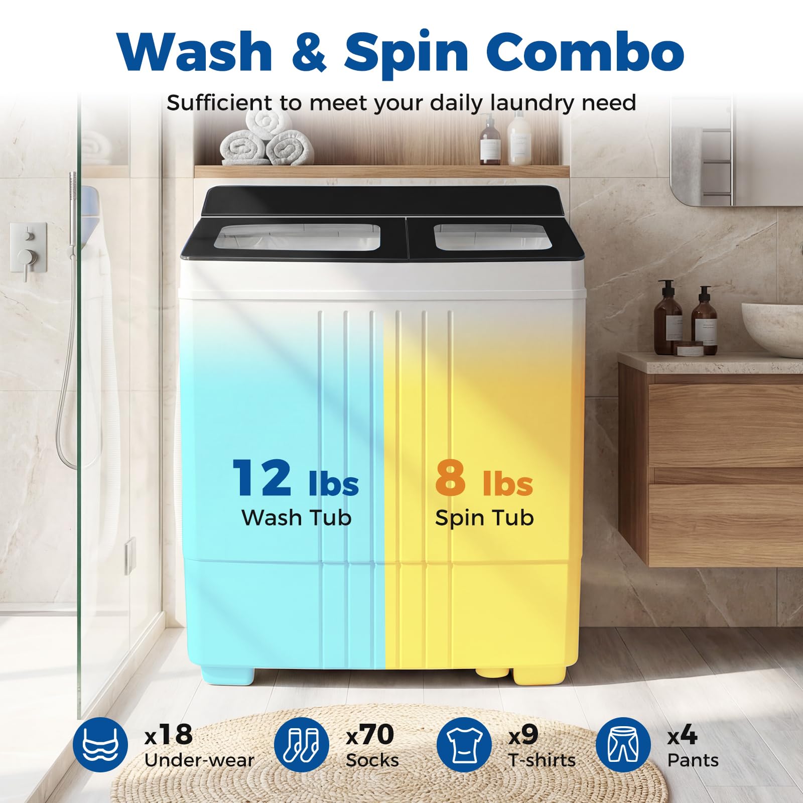 COSTWAY 26Lbs Portable Washing Machine with Built-in Drain Pump, Blue Jansha Store
