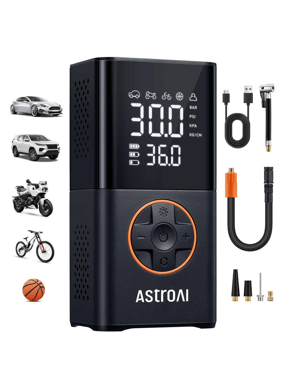 Cordless portable tire inflator air compressor with digital pressure gauge, 150 PSI