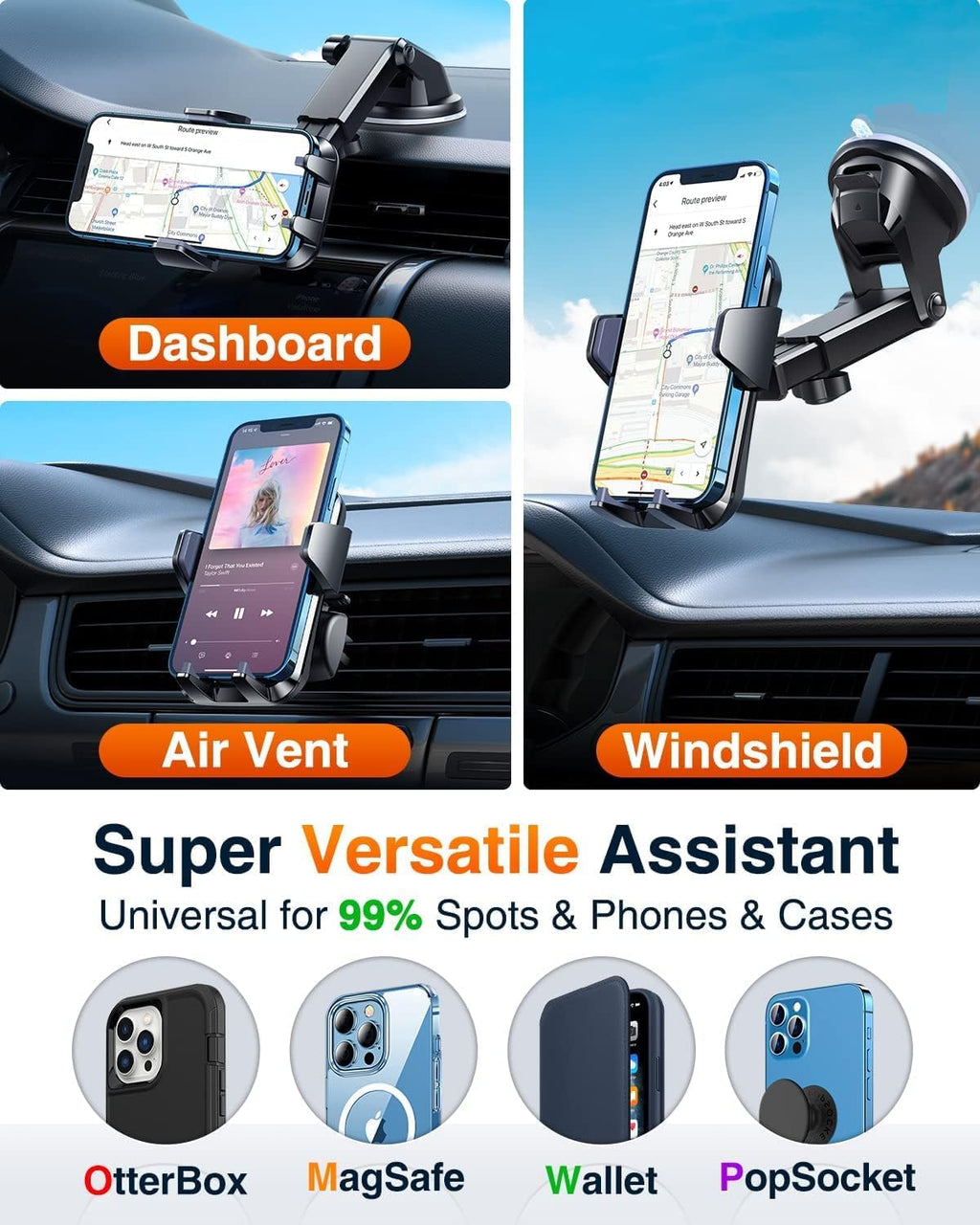 VANMASS【85+LBS Strongest Suction & Military-Grade Ultimate Car Phone Mount【Patent Safety Certs】 Cell Phone Holder for Dash Windshield Vent for iPhone 18 17 Pro Max Automobile Interior Sets, Ink Black Jansha Store